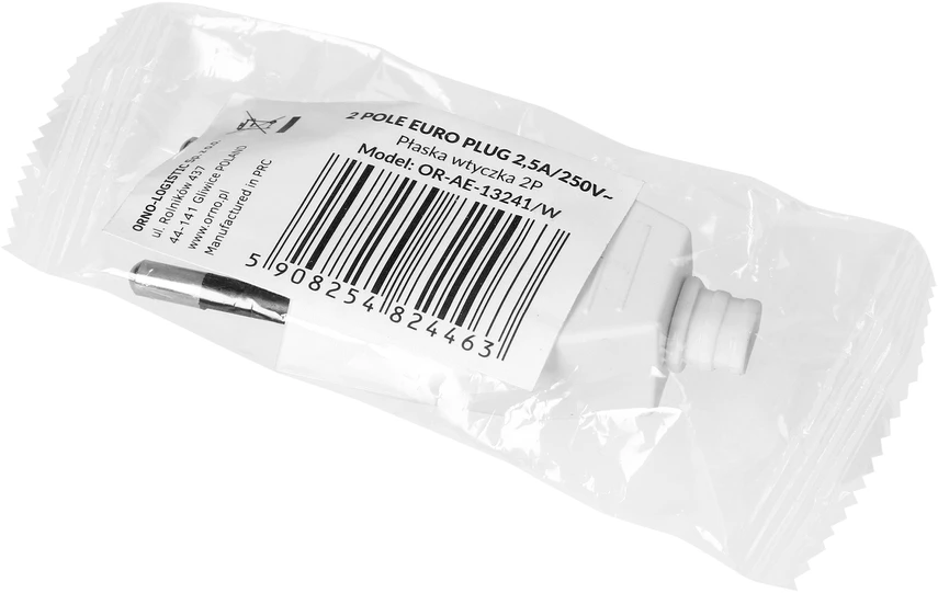 Orno Wtyczka Plokščias kištukas be įžeminimo, 2,5 A, 250 V, baltas polikarbonatas, 1 vnt.