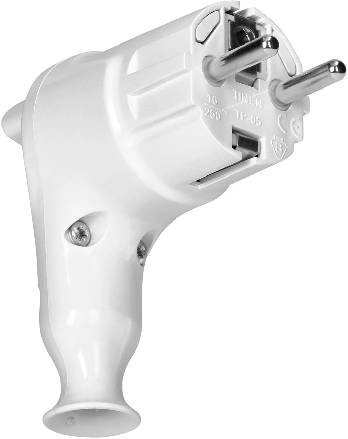 Wtyczka Uni-Schuko kampinis kištukas su išmetimo mechanizmu 16A/250V, baltas