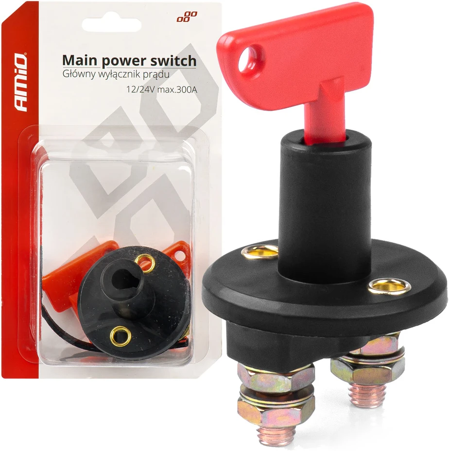 Pagrindinis akumuliatoriaus jungiklis 12/24V max 150A, 300A, AMIO-03023