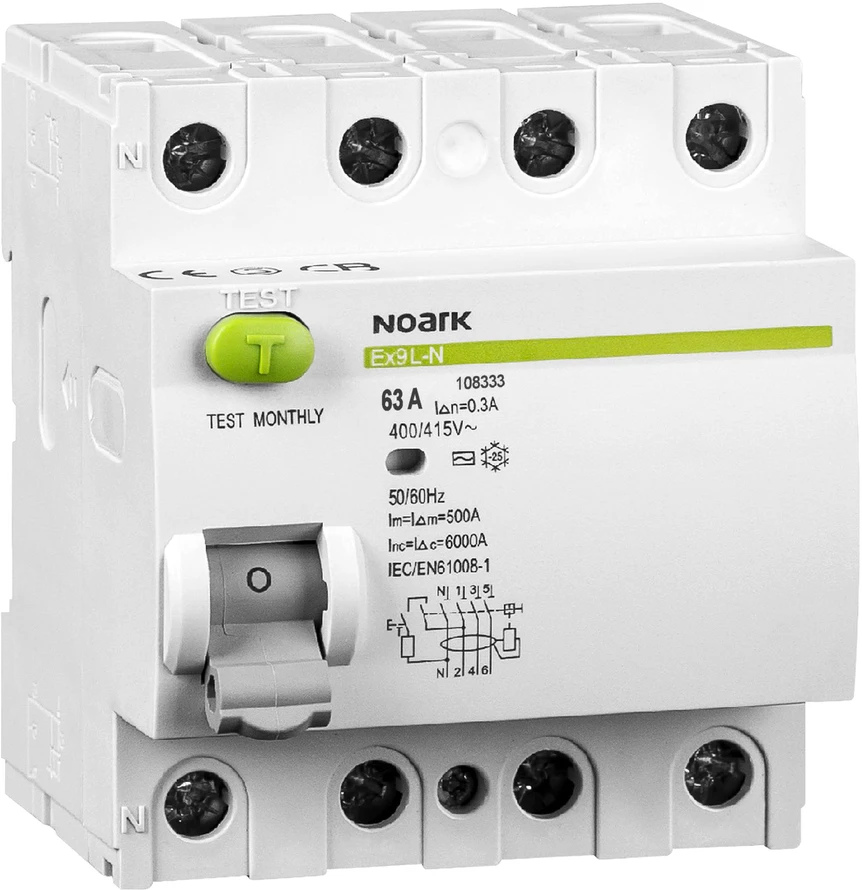 Wyłącznik Diferencinis automatinis jungiklis, Icn=6kA, 4 polių, In=63A, I?n=30mA, AC tipas, 108333