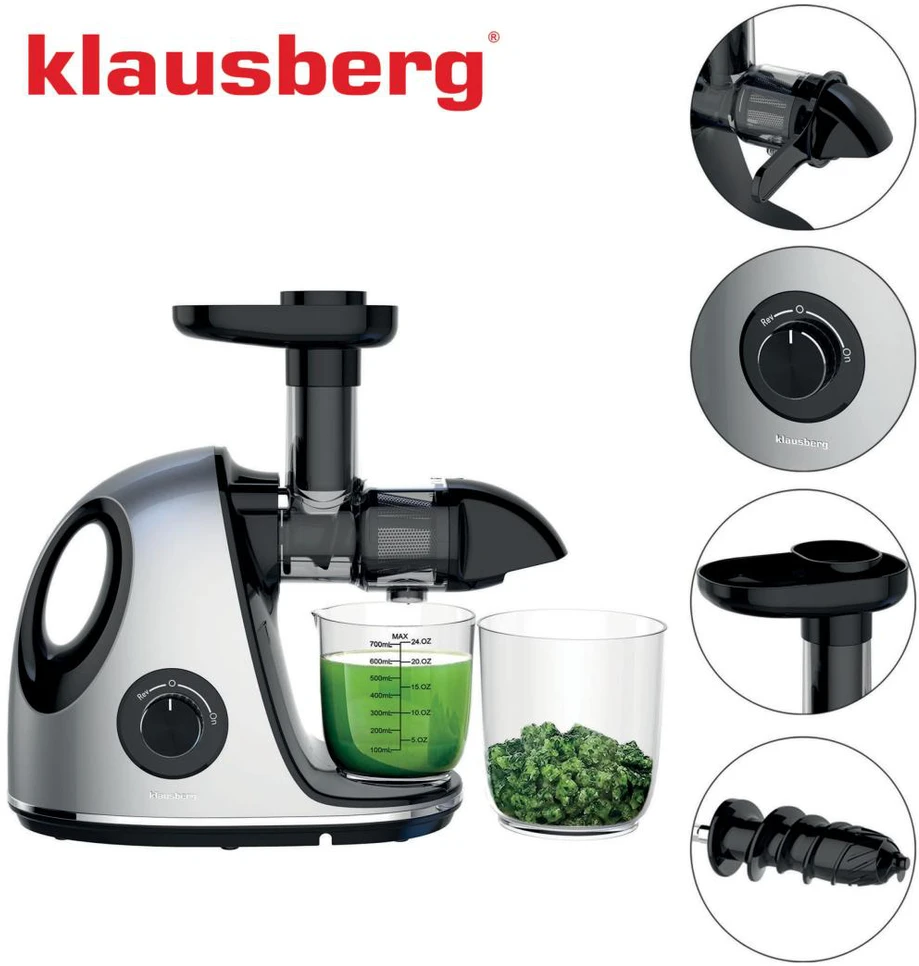 Sulčiaspaudė Lėta sulčiaspaudė vaisiams ir daržovėms, horizontali su rankena, 150 W, pilka, Klausberg, kb-7863