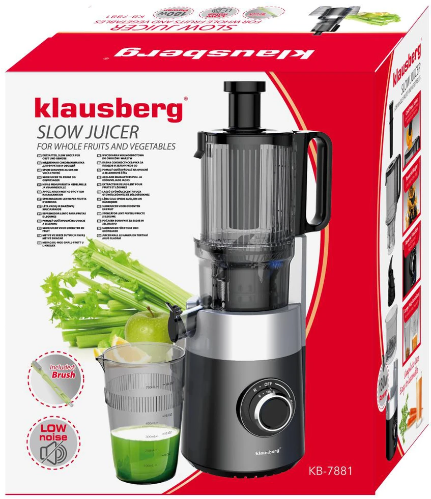 Sulčiaspaudė Lėtaeigė sulčiaspaudė vaisiams ir daržovėms, vertikali, pilka, 180 W, Klausberg, kb-7881
