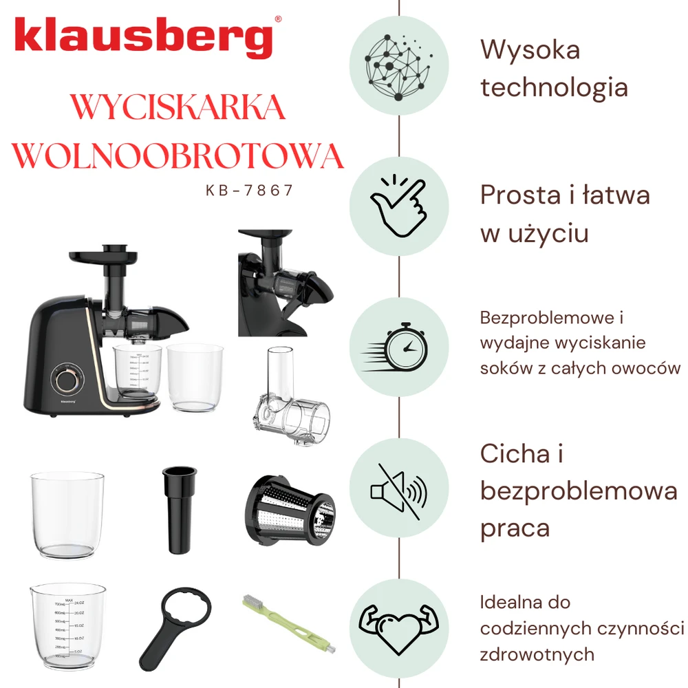 Sulčiaspaudė Lėtaeigė sulčiaspaudė vaisiams ir daržovėms, horizontali, juoda su rožinio aukso elementais, 150 W, Klausberg, kb-7867