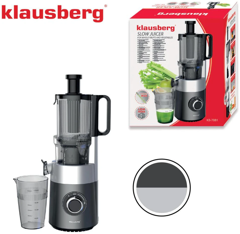 Sulčiaspaudė Lėtaeigė sulčiaspaudė vaisiams ir daržovėms, vertikali, pilka, 180 W, Klausberg, kb-7881