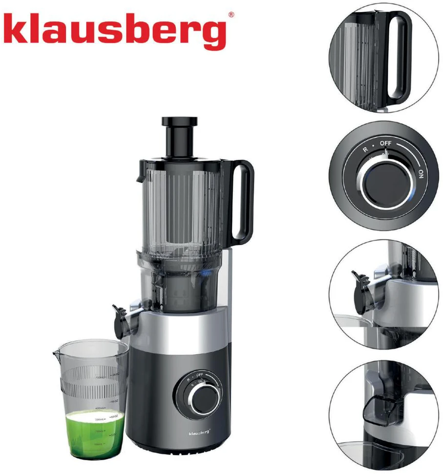 Sulčiaspaudė Lėtaeigė sulčiaspaudė vaisiams ir daržovėms, vertikali, pilka, 180 W, Klausberg, kb-7881