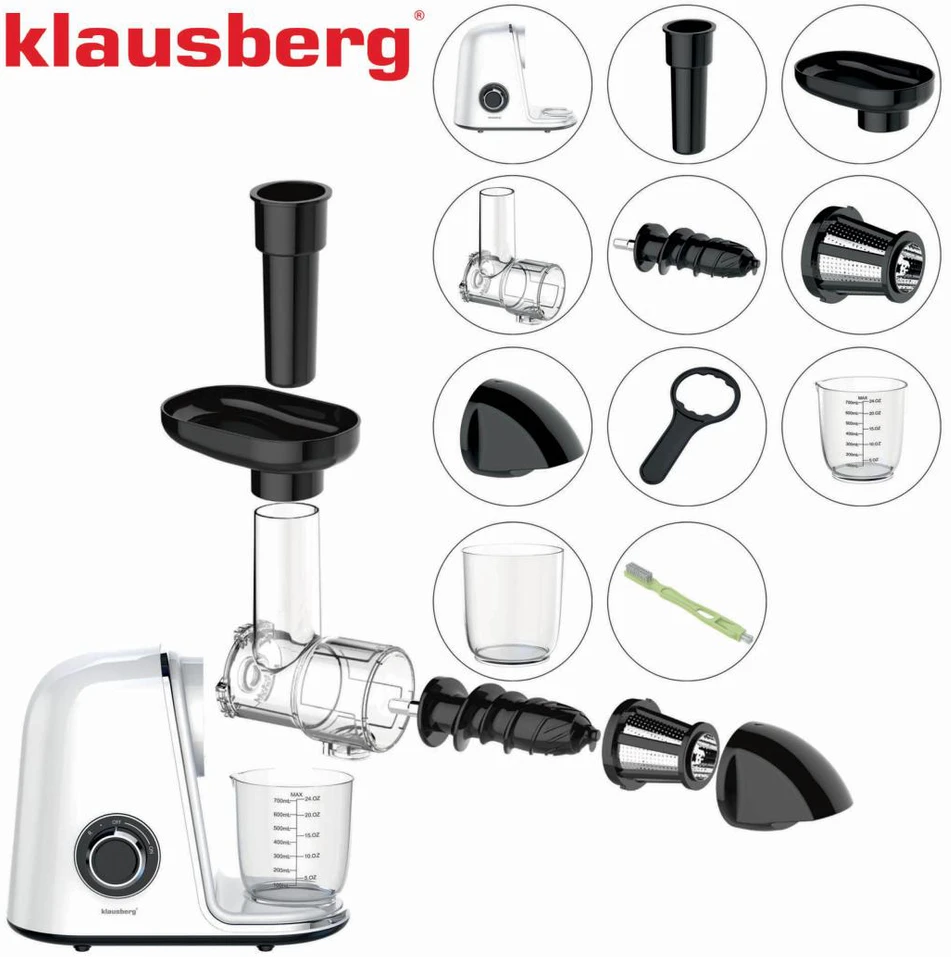 Sulčiaspaudė Lėtaeigė sulčiaspaudė vaisiams ir daržovėms, horizontali, balta, 150 W, Klausberg KB-7869