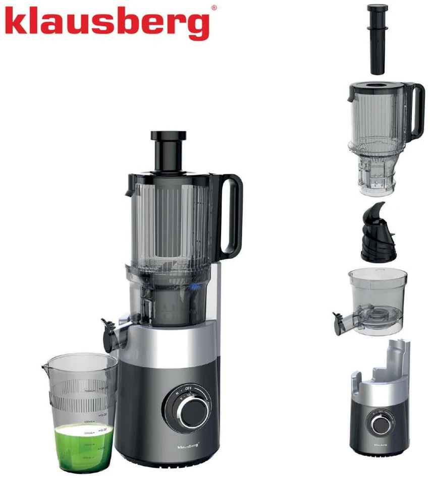 Sulčiaspaudė Lėtaeigė sulčiaspaudė vaisiams ir daržovėms, vertikali, pilka, 180 W, Klausberg, kb-7881