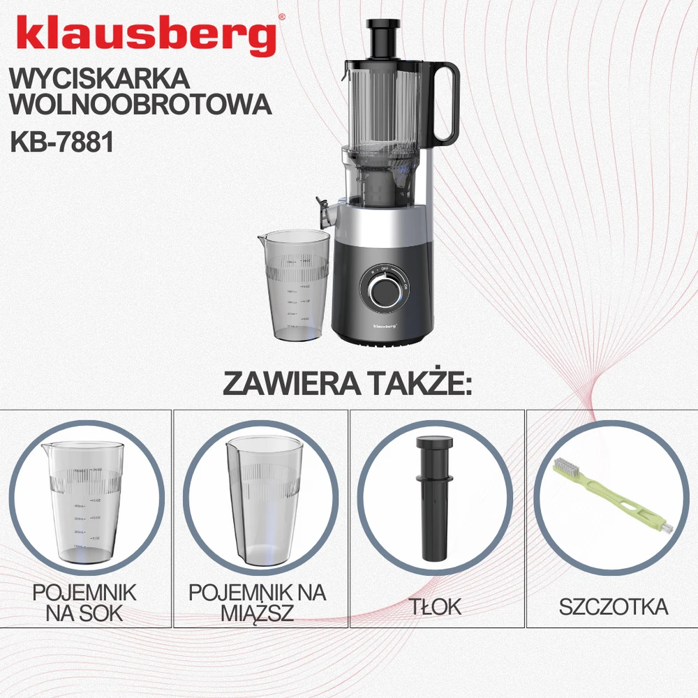 Sulčiaspaudė Lėtaeigė sulčiaspaudė vaisiams ir daržovėms, vertikali, pilka, 180 W, Klausberg, kb-7881