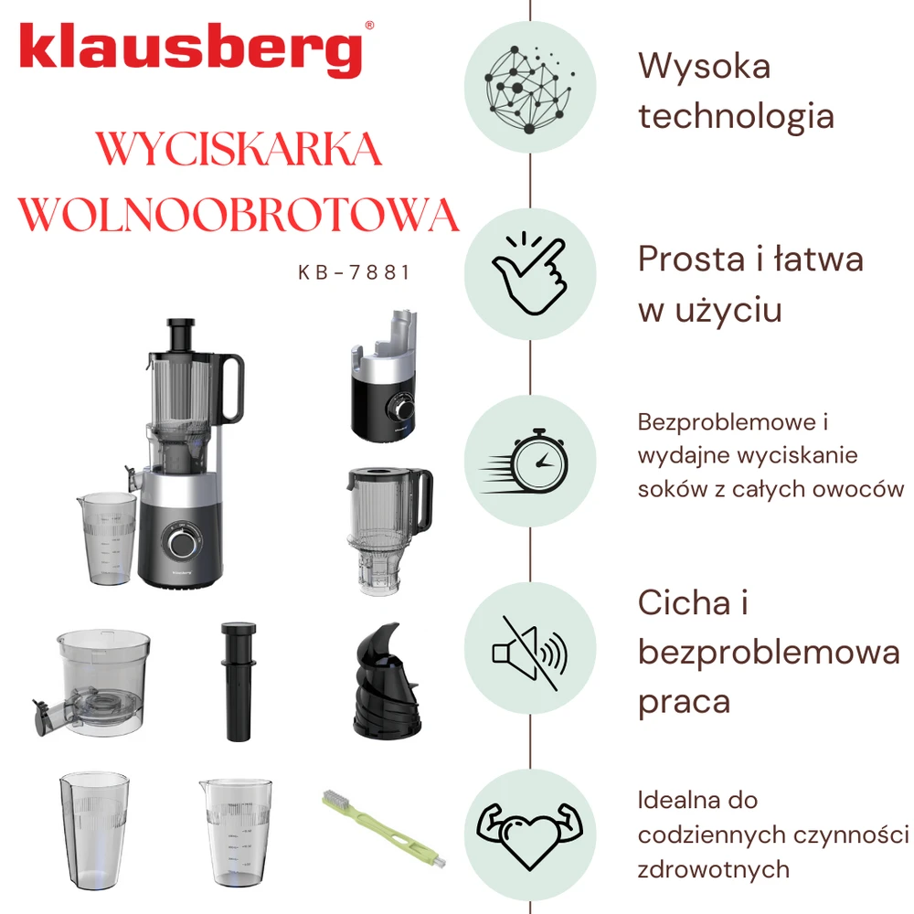 Sulčiaspaudė Lėtaeigė sulčiaspaudė vaisiams ir daržovėms, vertikali, pilka, 180 W, Klausberg, kb-7881