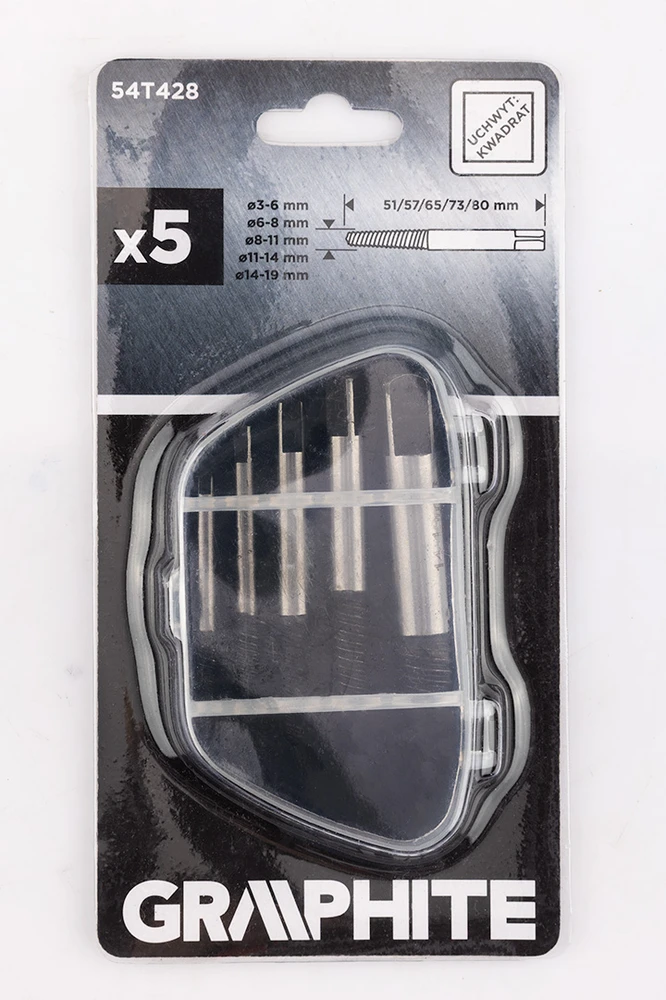 Wykrętaki Lūžusių varžtų ištraukikliai, 3–19 mm, 5 vnt. rinkinys