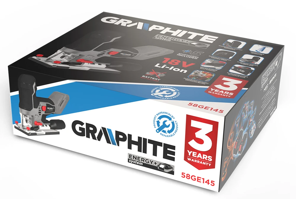 Akumuliatorinis siaurapjūklis Graphite 58GE145; 18 V (be akumuliatoriaus ir pakrovėjo)