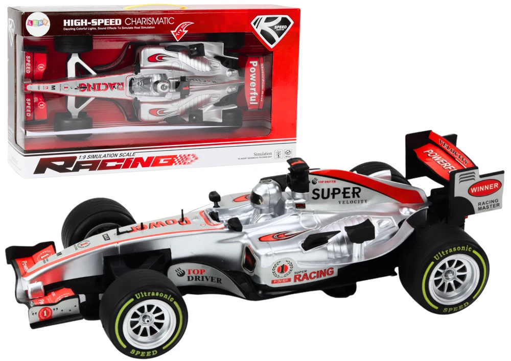Lean Toys Mašinėlė Racer Sports Car With 1:9 Drive Sidabrinis Sounds