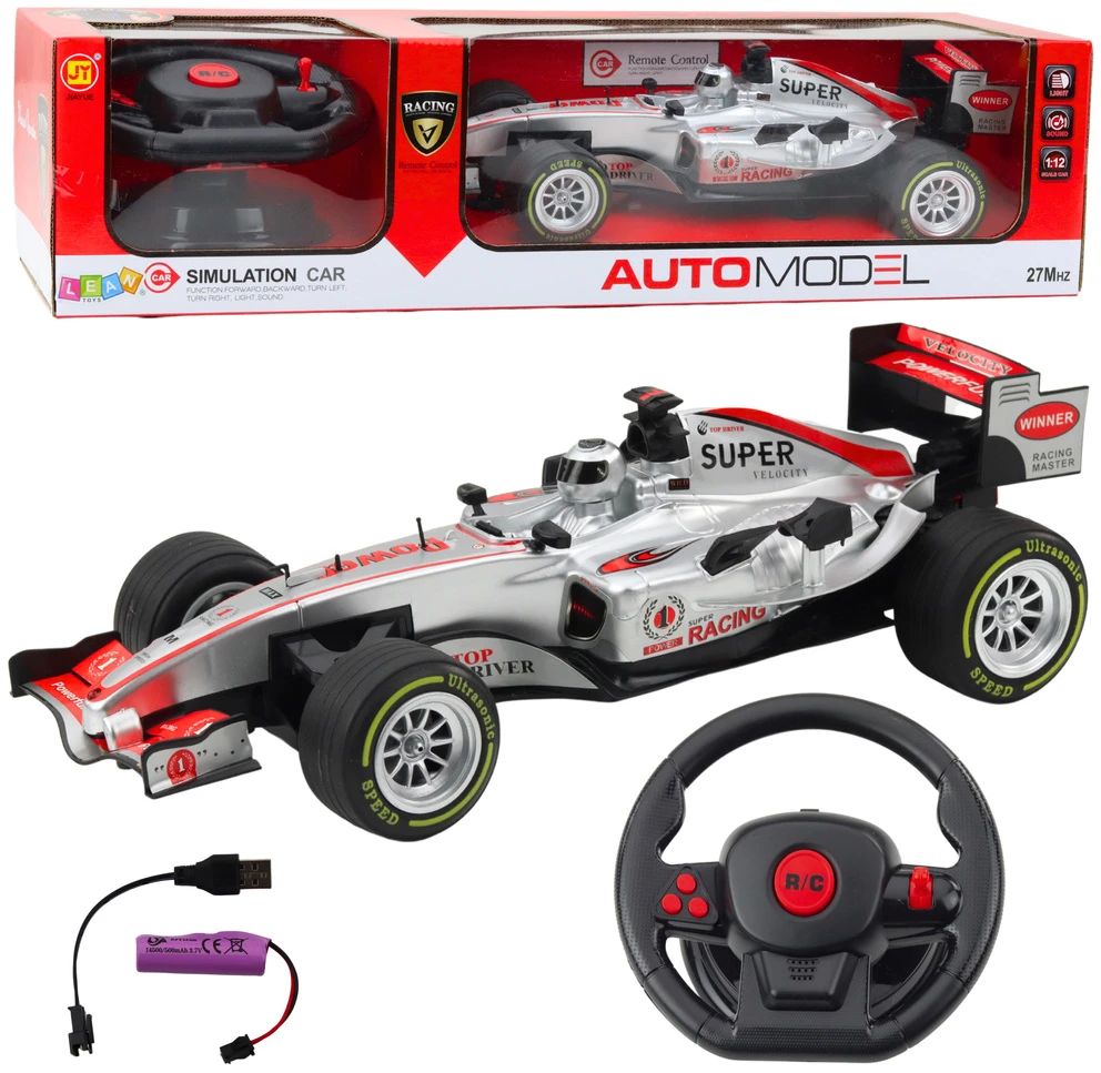 Lean Toys Nuotoliniu būdu valdomas RC lenktyninė mašina 1:12 su vairo pultu, šviesomis ir garsais