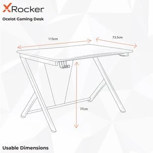 Xrocker „X-Rocker“ – „Ocelot Carbon“ žaidimų stalas – mėlyni ir raudoni lipdukai