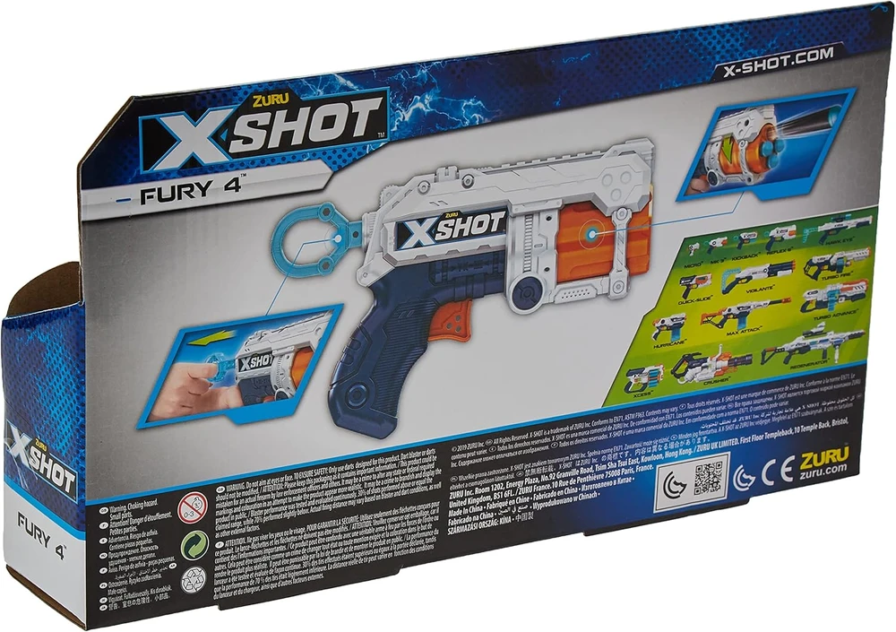 Zuru XSHOT - „Excel Fury 4“ putplasčio smiginio šaudyklė (16 smiginių)