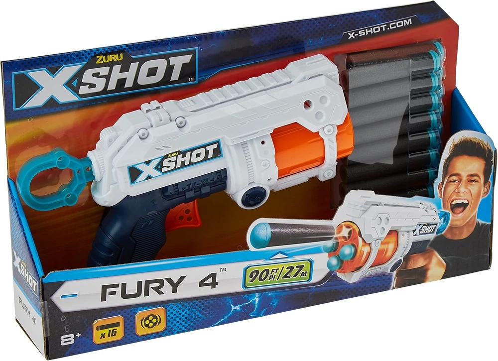 Zuru XSHOT - „Excel Fury 4“ putplasčio smiginio šaudyklė (16 smiginių)