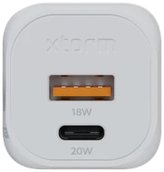 „Xtorm“ – 20 W „GaN2 Ultra“ namų įkroviklis, USB-C PD/USB-A, baltas