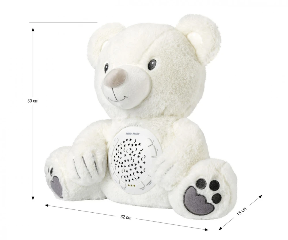 MILLY MALLY Milly Bear baltas pliušinis žaislas su projektoriumi