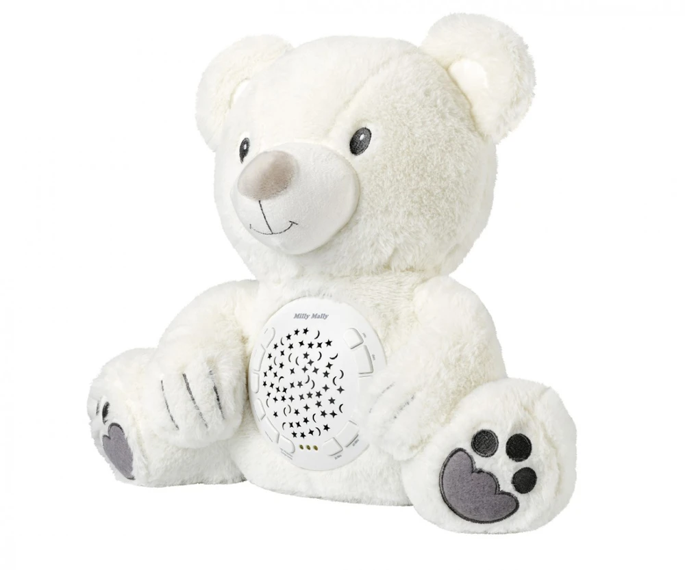 MILLY MALLY Milly Bear baltas pliušinis žaislas su projektoriumi