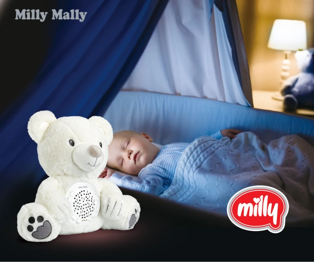 MILLY MALLY Milly Bear baltas pliušinis žaislas su projektoriumi