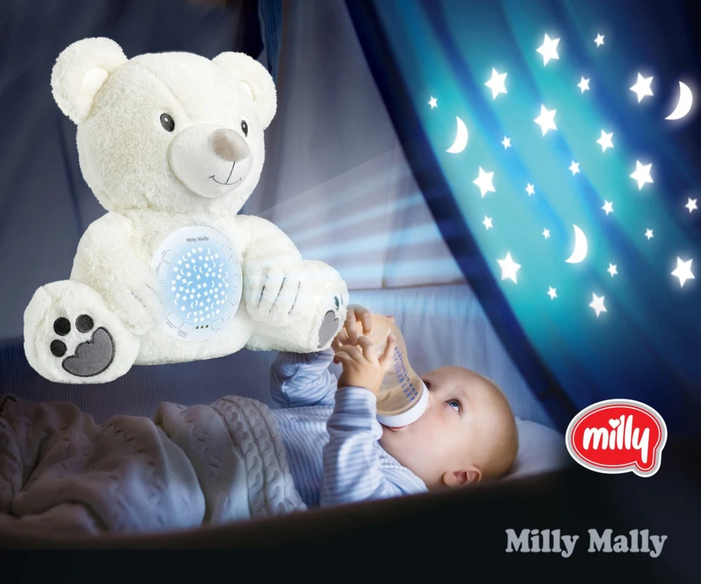 MILLY MALLY Milly Bear baltas pliušinis žaislas su projektoriumi