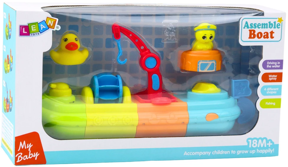 Lean Toys Vaikiškas vonios žaislas – laivas su kranu ir gyvūnėliais