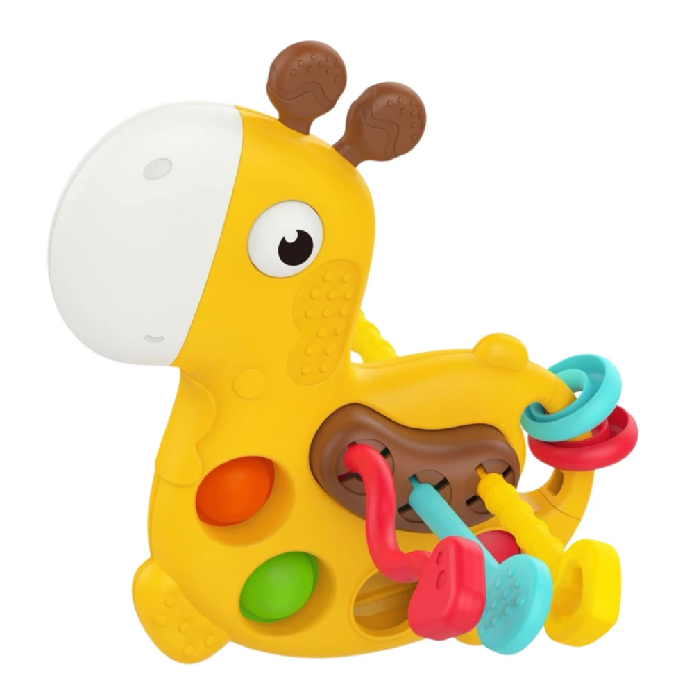Lean Toys Sensorinis žirafos žaislas su traukimo virvelėmis