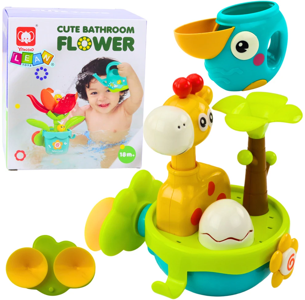 Lean Toys Spalvingas žirafos formos vonios žaislas su siurbtukais
