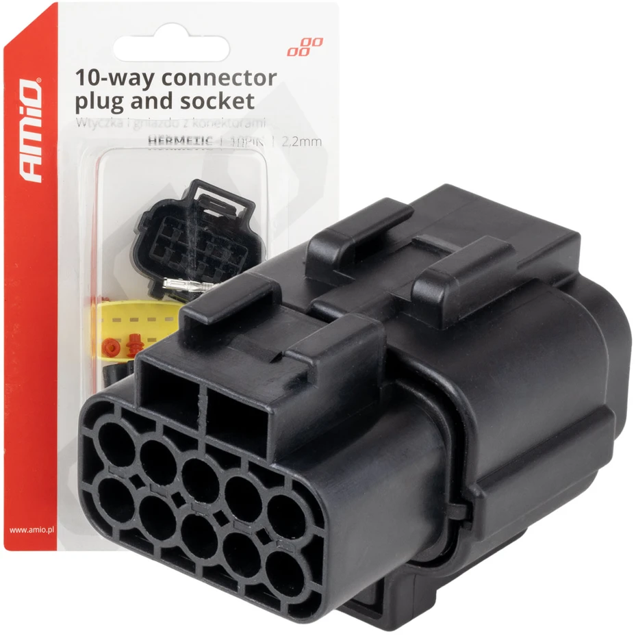 Vandeniui atspari 10 kontaktų elektros jungtis, 2,2 mm AMIO-04351