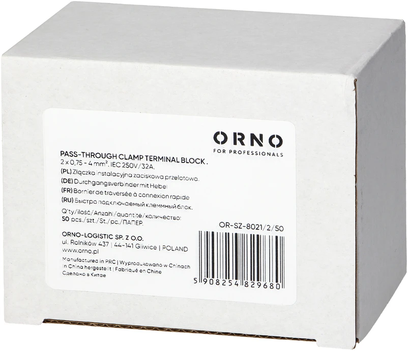 Orno Złączka 2 laidų, dvipusė montavimo kompresinė jungtis; bet kokiam 0,75–4 mm² laidui; IEC 250V/32A; 50 vnt.