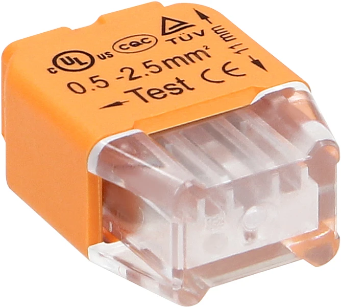 Orno Złączka 2 laidų įspaudžiama instaliacinė jungtis; 0,75–2,5 mm² laidui; IEC 300 V / 24 A; 10 vnt. lizdinėje pakuotėje.