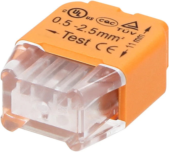 Orno Złączka 2 laidų įspaudžiama instaliacinė jungtis; 0,75–2,5 mm² laidui; IEC 300 V / 24 A; 10 vnt. lizdinėje pakuotėje.