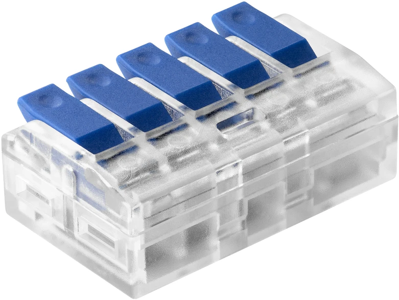 Orno Złączka 5 laidų kompresinė instaliacinė jungtis; bet kokiam 0,75–4 mm² laidui; IEC 450 V / 32 A; 4 vnt. lizdinėje pakuotėje.