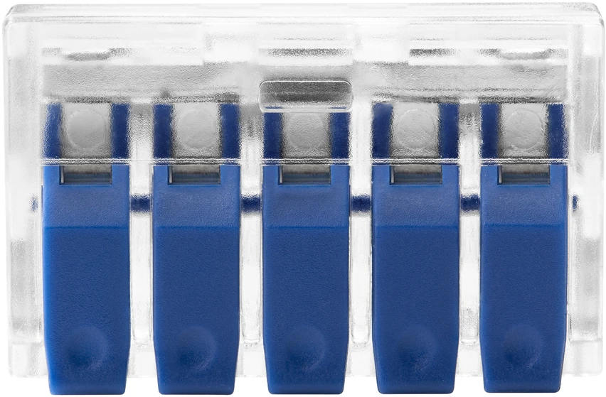 Orno Złączka 5 laidų kompresinė instaliacinė jungtis; bet kokiam 0,75–4 mm² laidui; IEC 450 V / 32 A; 4 vnt. lizdinėje pakuotėje.