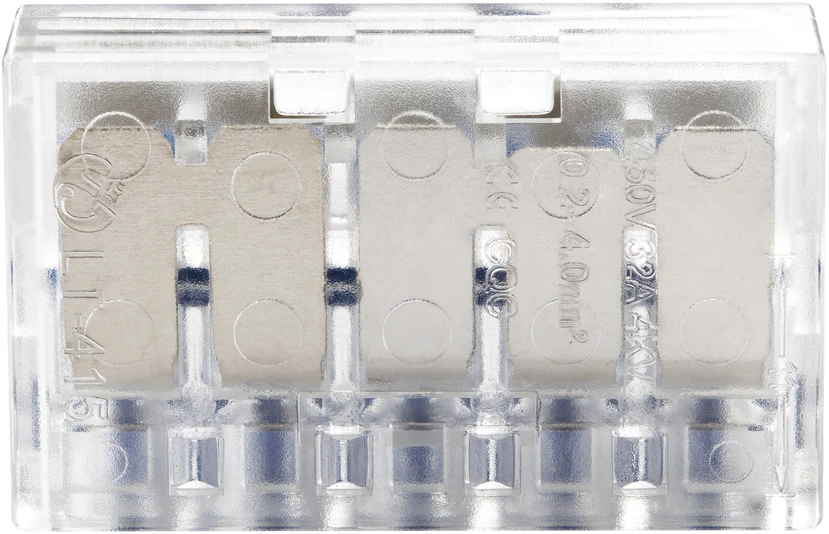 Orno Złączka 5 laidų kompresinė instaliacinė jungtis; bet kokiam 0,75–4 mm² laidui; IEC 450 V / 32 A; 4 vnt. lizdinėje pakuotėje.