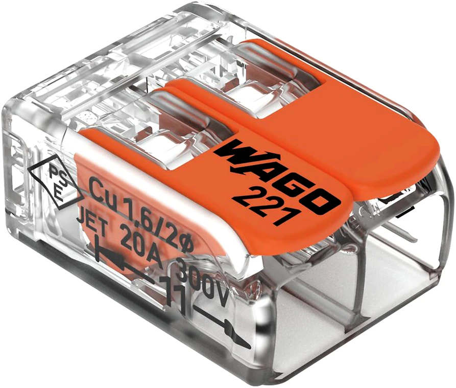 Złączka „Wago“ 2 takelių jungtis, modelis: 221-412, nuo 0,20 iki 4,00 mm², 5 vnt.
