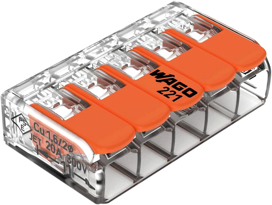 Złączka „Wago“ 5 takelių jungtis, modelis: 221-415, nuo 0,20 iki 4,00 mm², 5 vnt.