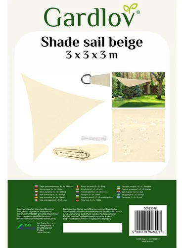 Sunshade sail 3x3x3 beige Gardlov 23146