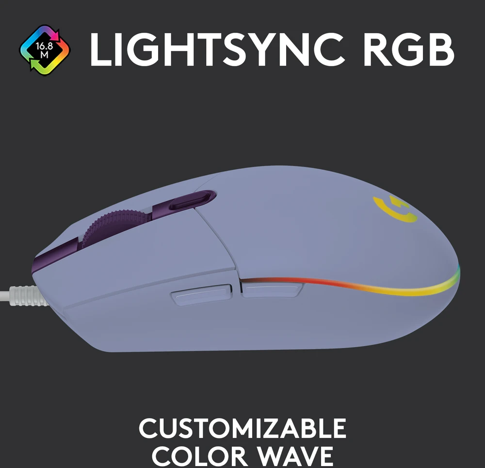 Pelė žaidimams Logitech G203 Lightsync RGB, Lilac