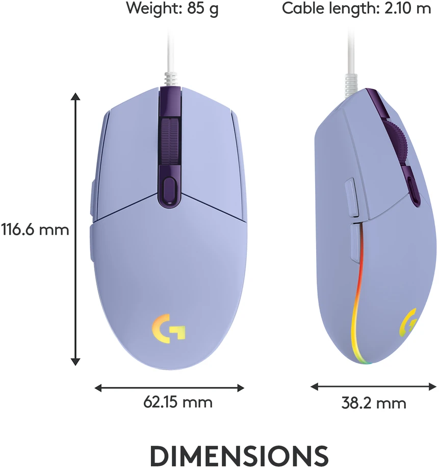 Pelė žaidimams Logitech G203 Lightsync RGB, Lilac