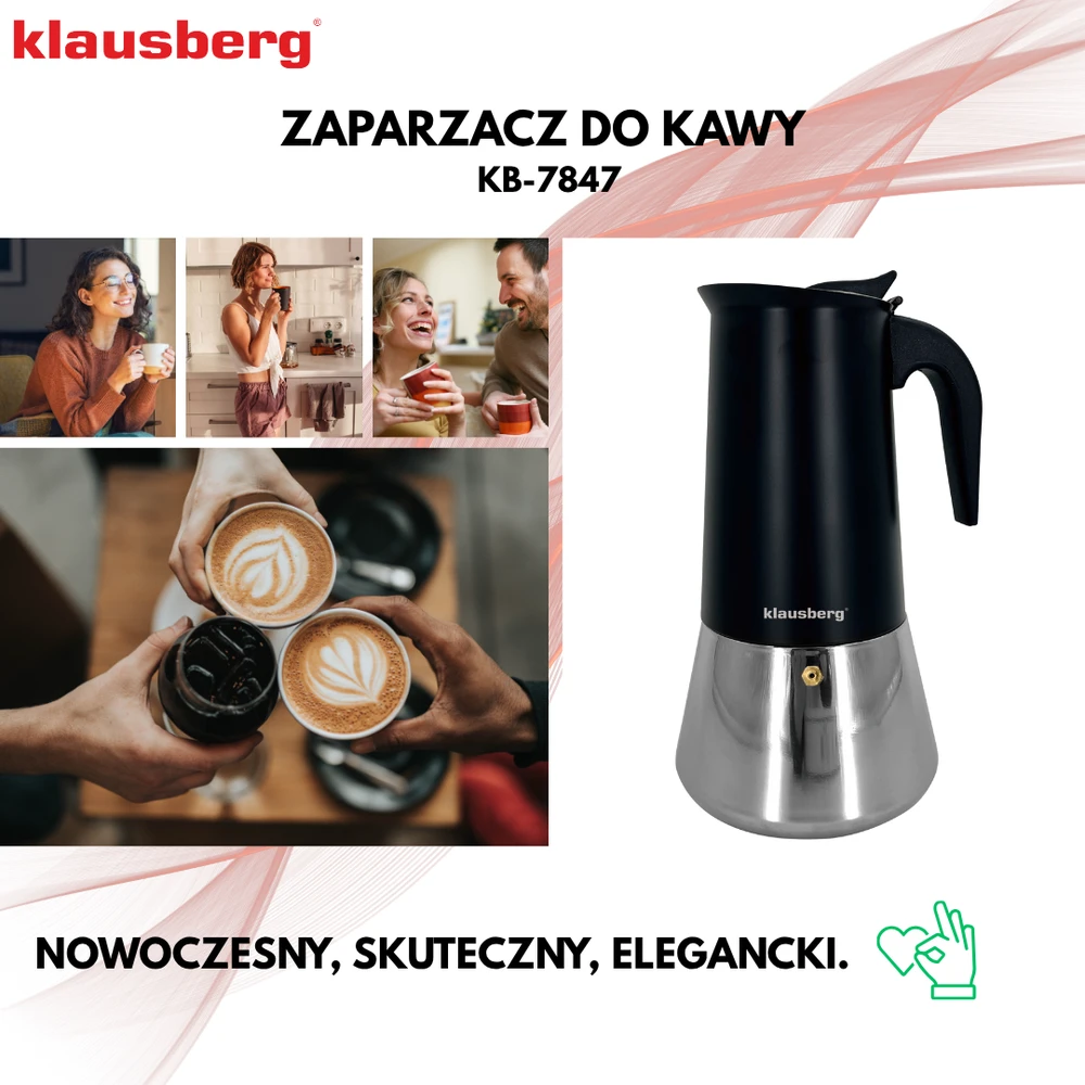 Zaparzacz Espreso kavos virimo aparatas, nerūdijančio plieno, 12 puodelių, juodas/sidabrinis, Klausberg, KB-7847