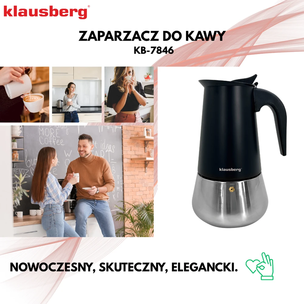 Zaparzacz Espreso kavos virimo aparatas, nerūdijančio plieno, 9 puodeliai, juodas/sidabrinis, Klausberg, KB-7846