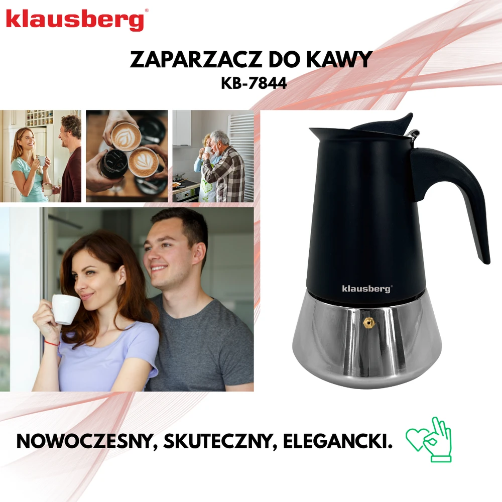 Zaparzacz Espreso kavos virimo aparatas, nerūdijančio plieno, 4 puodeliai, juodas/sidabrinis, Klausberg, KB-7844
