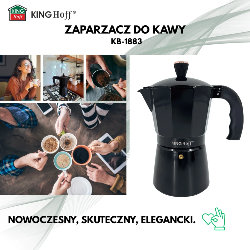 Zaparzacz Espreso kavos virimo aparatas, aliumininis, 6 puodeliai, juodos/rožinio aukso spalvos, „Kinghoff“, KH-1883