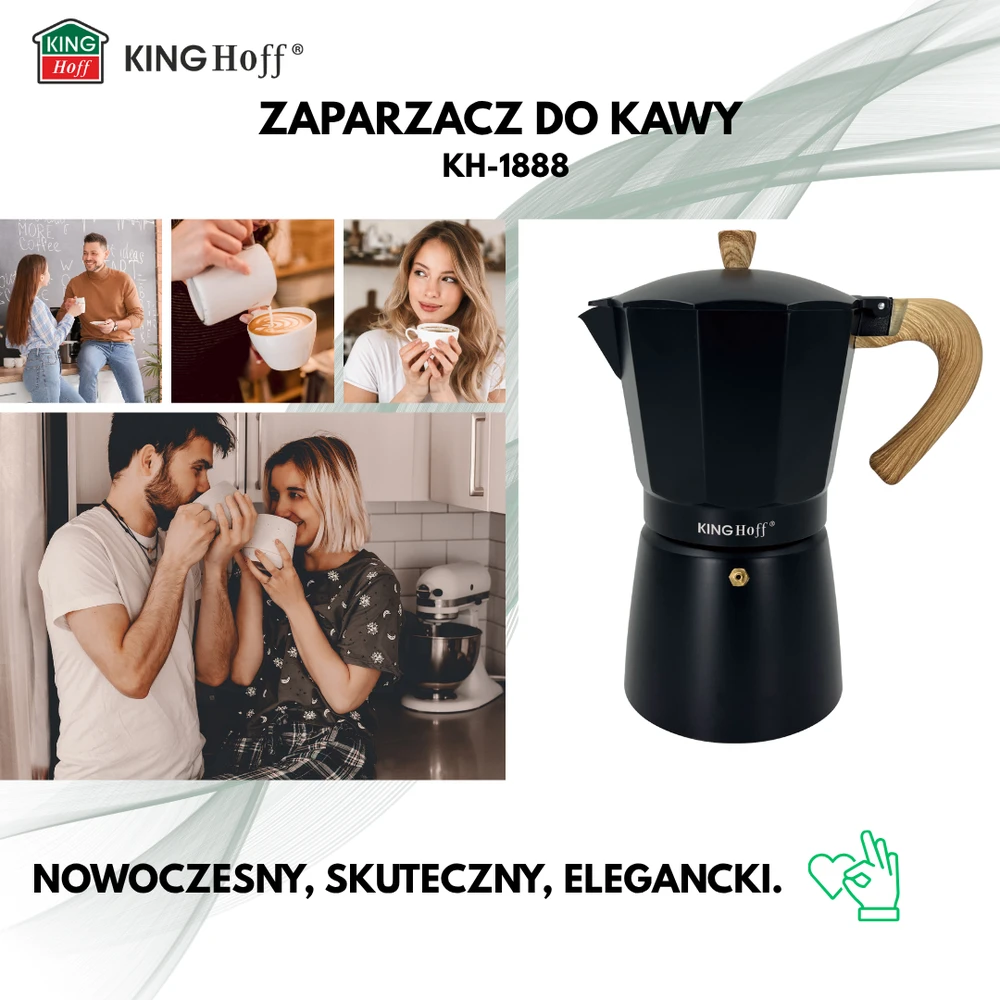 Zaparzacz Espreso kavos virimo aparatas, aliumininis, 6 puodeliai, juodas/medžio imitacijos, „Kinghoff“, KH-1888