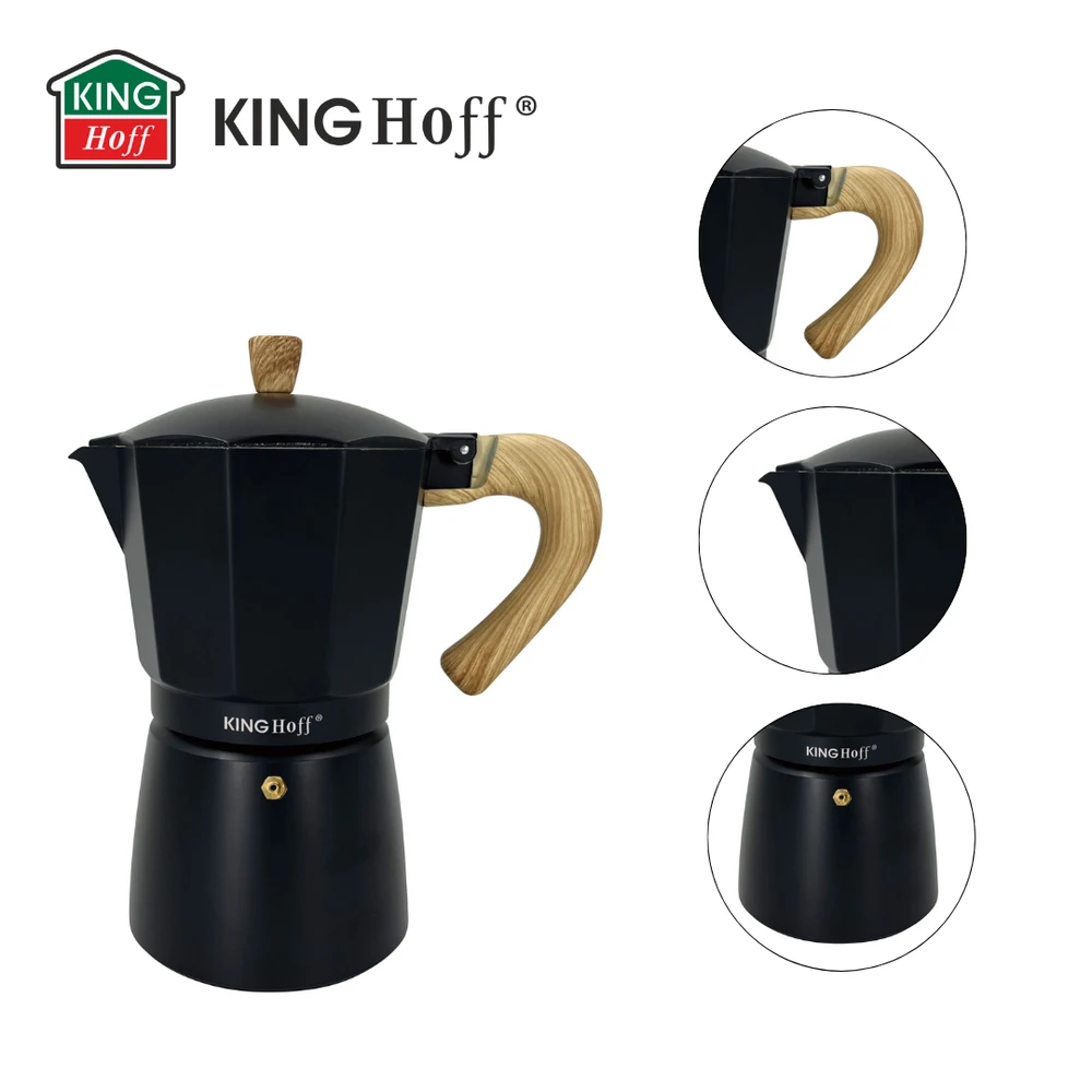 Zaparzacz Espreso kavos virimo aparatas, aliumininis, 9 puodeliai, juodos/medžio imitacijos, „Kinghoff“, KH-1887