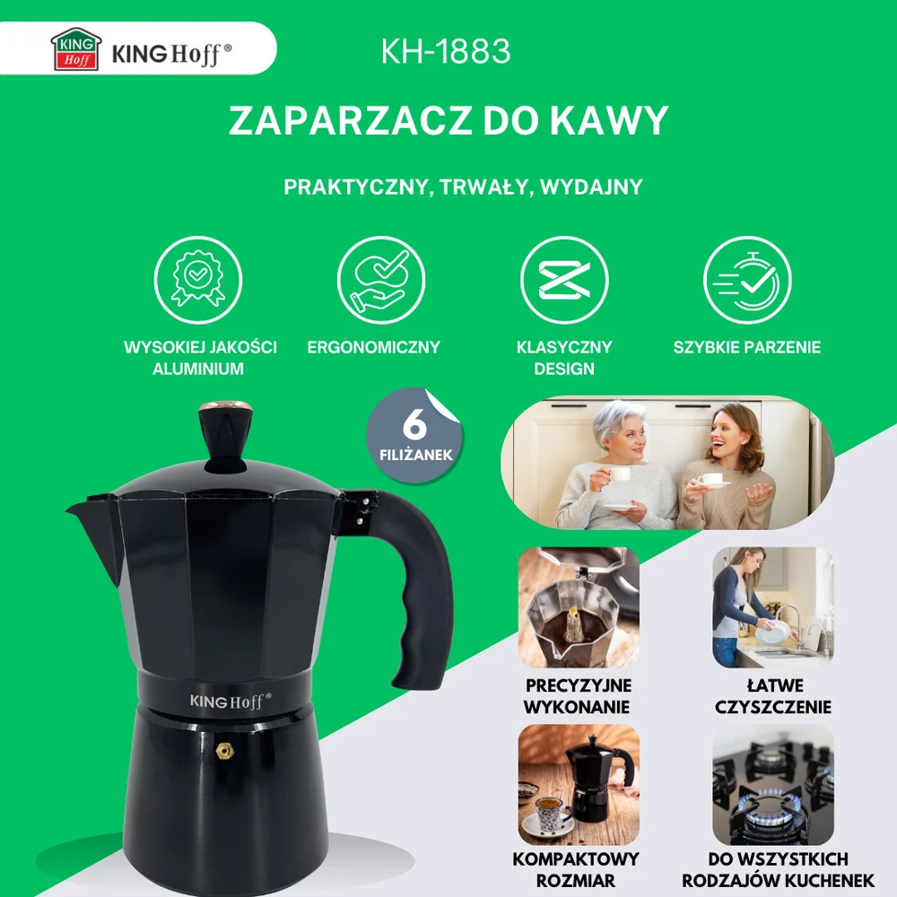 Zaparzacz Espreso kavos virimo aparatas, aliumininis, 6 puodeliai, juodos/rožinio aukso spalvos, „Kinghoff“, KH-1883