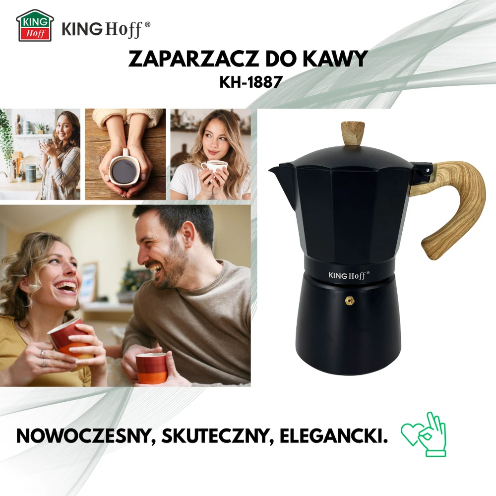 Zaparzacz Espreso kavos virimo aparatas, aliumininis, 9 puodeliai, juodos/medžio imitacijos, „Kinghoff“, KH-1887