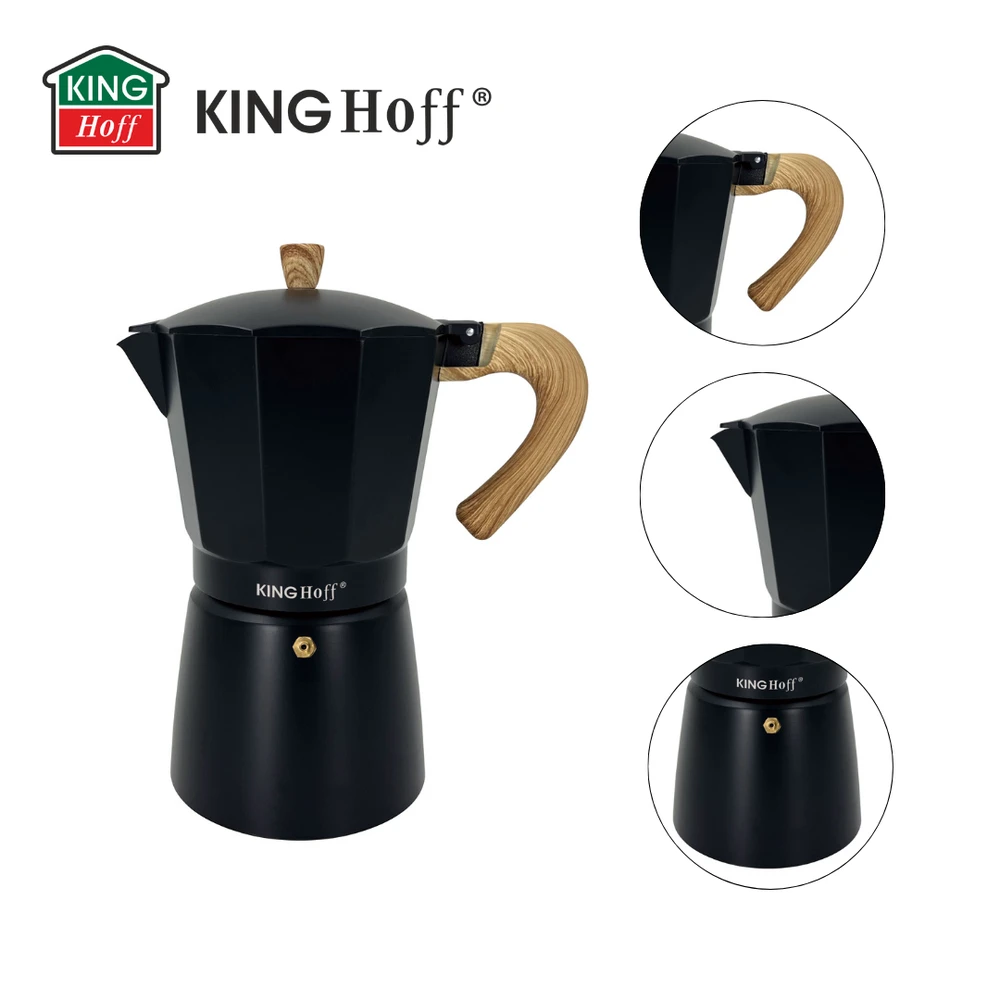 Zaparzacz Espreso kavos virimo aparatas, aliumininis, 6 puodeliai, juodas/medžio imitacijos, „Kinghoff“, KH-1888