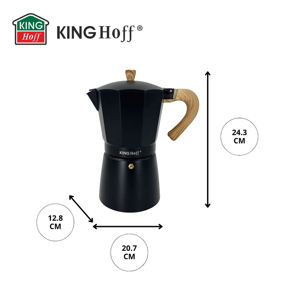 Zaparzacz Espreso kavos virimo aparatas, aliumininis, 6 puodeliai, juodas/medžio imitacijos, „Kinghoff“, KH-1888
